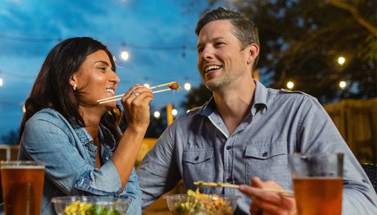 Enjoy a romantic evening with delicious foods under a starry sky.